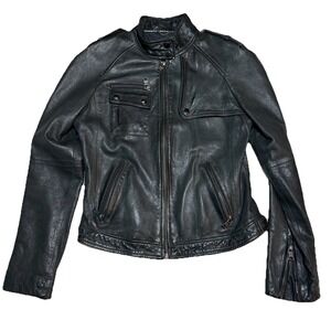 Banana Republic Butter Soft Leather Jacket Dark Olive Solid Zippered Moto XS